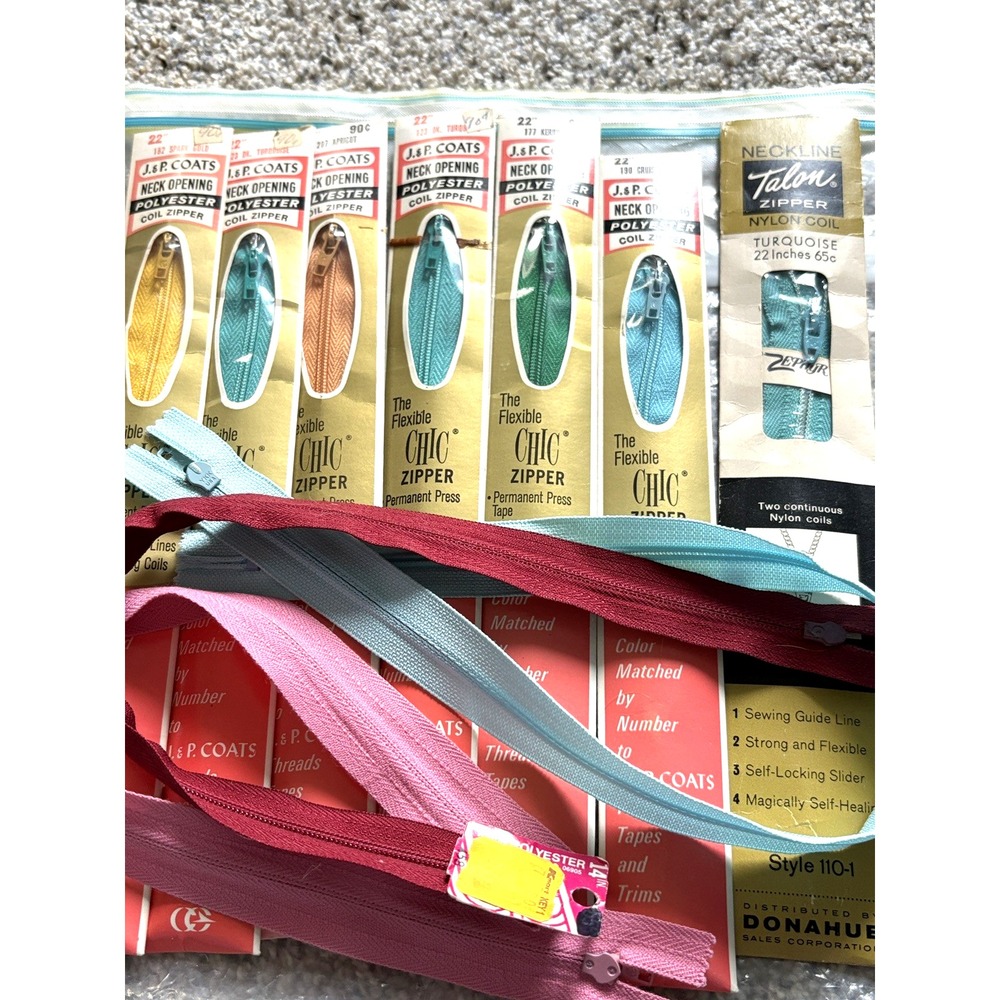 Talon/JP Coats (10) nylon zippers 22" assorted colors NIP